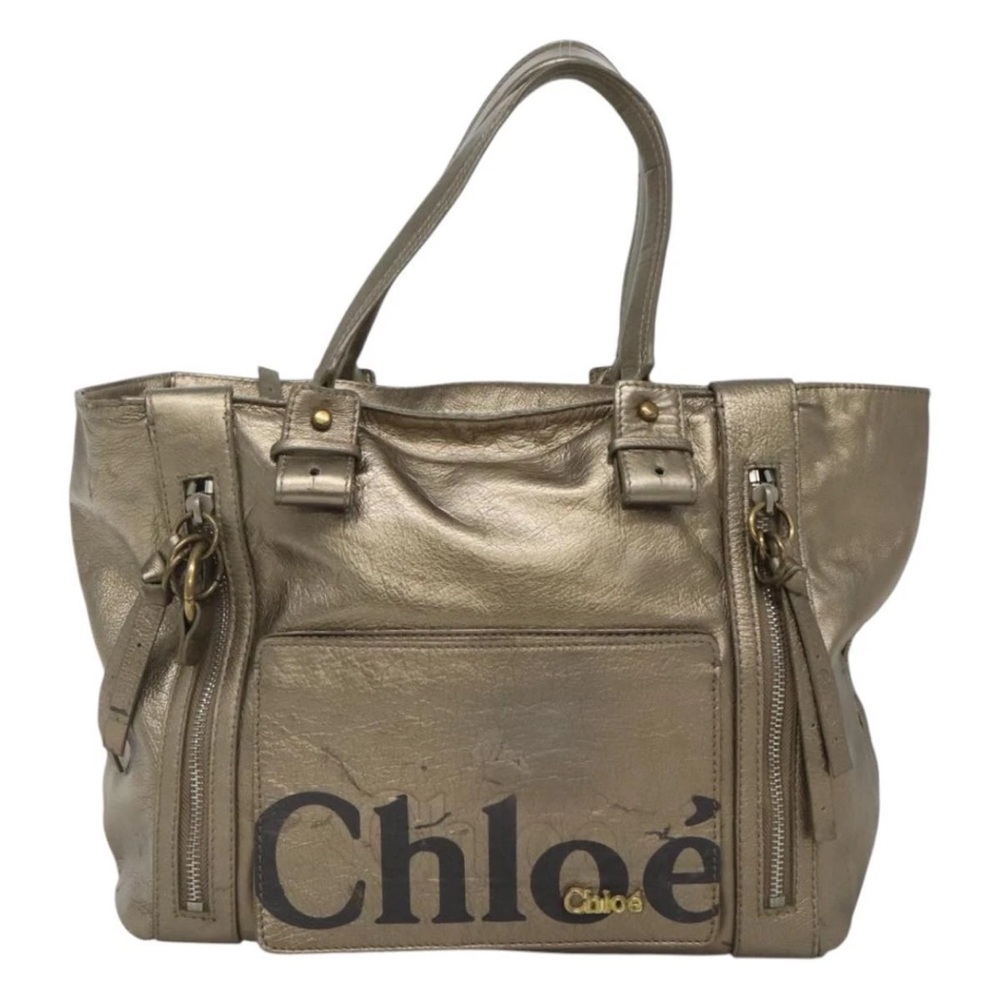 Chloe Gold Metallic Tote with Rolled Handles